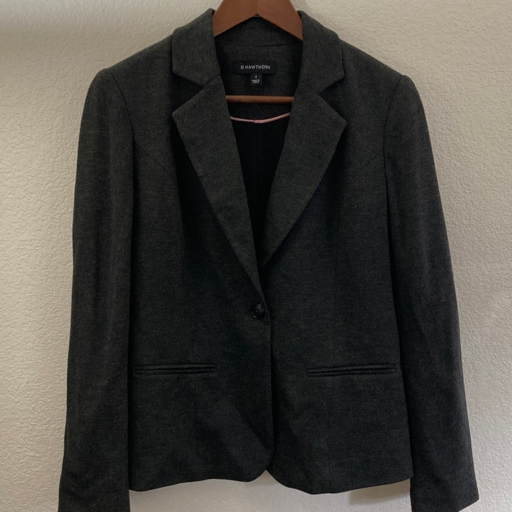 41 Hawthorn Dark Gray Women's short Blazer. Pink details office classic size S